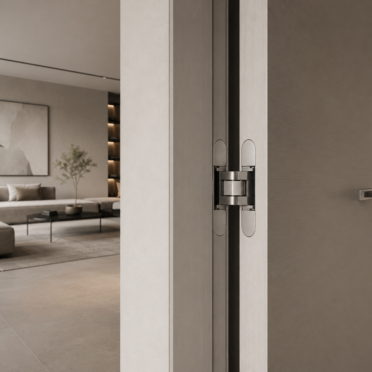 Bản lề âm cửa đi lắp ẩn trong cánh và khung cửa giấu khuôn