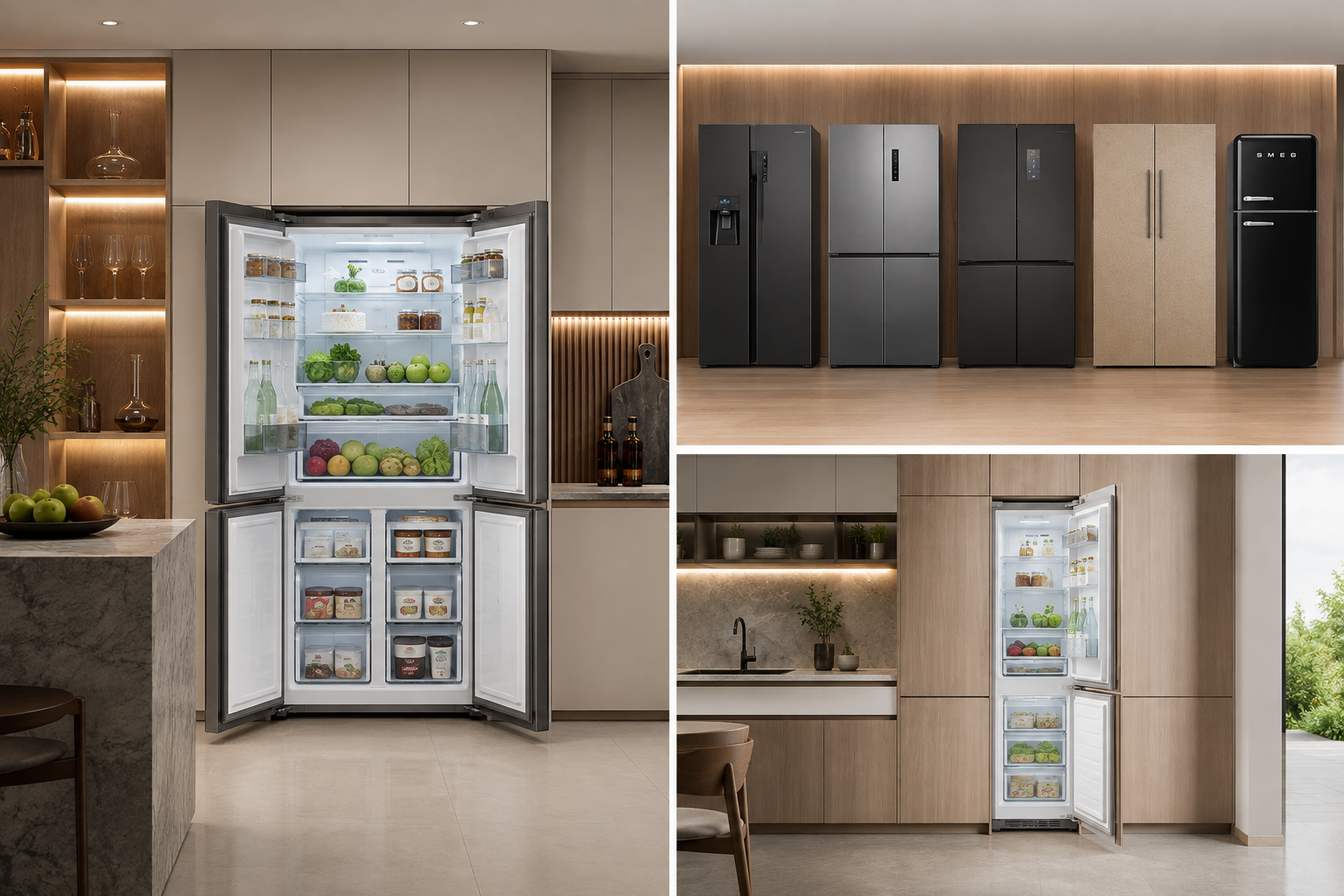 Các kiểu tủ lạnh cao cấp Side by Side, nhiều cửa, âm tủ và ngăn đá dưới