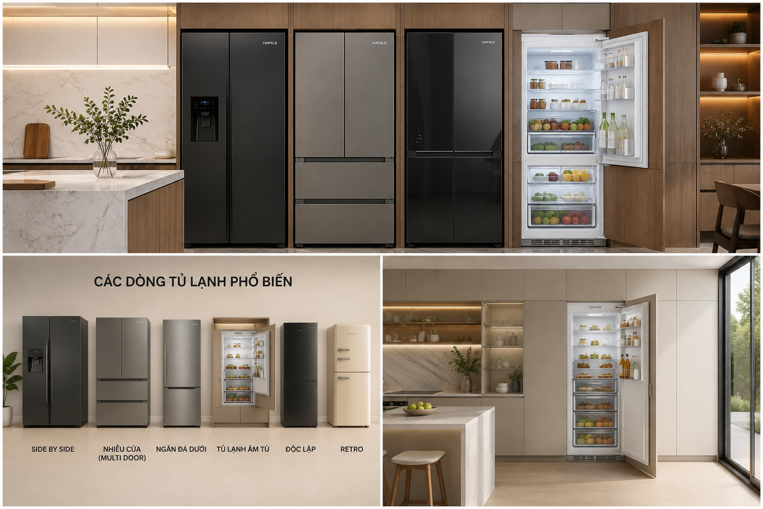 Tủ lạnh cao cấp được lắp đặt đúng kỹ thuật trong hệ tủ bếp