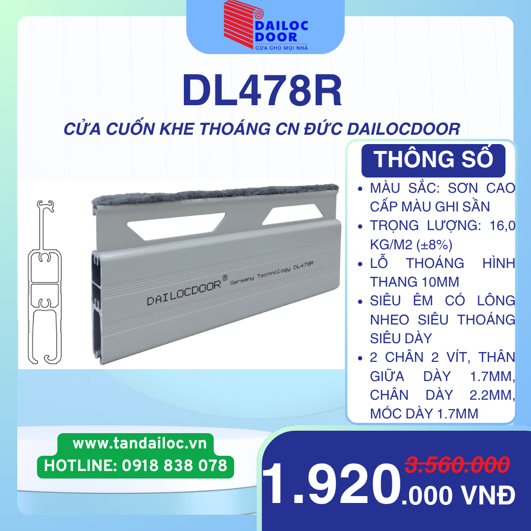 CỬA CUỐN NHÔM KHE THOÁNG CÔNG NGHỆ ĐỨC DAILOCDOOR DL478R