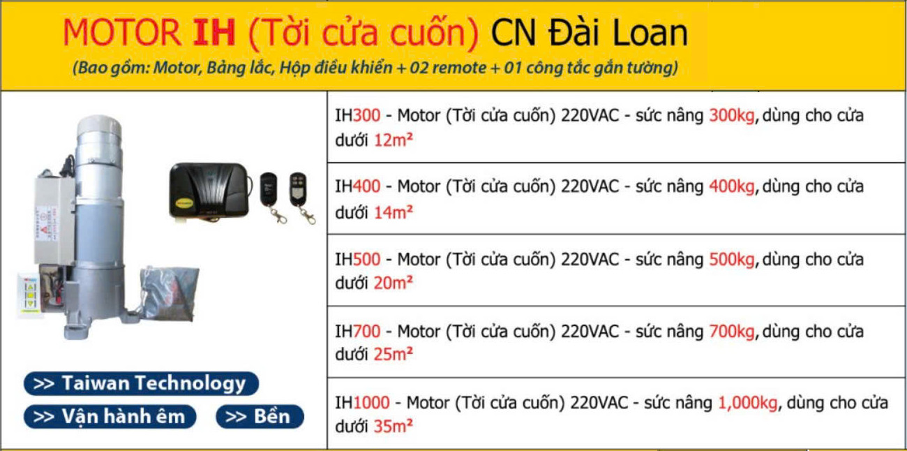 Bộ tời cửa cuốn Mitadoor hiệu IH - Công nghệ Đài Loan