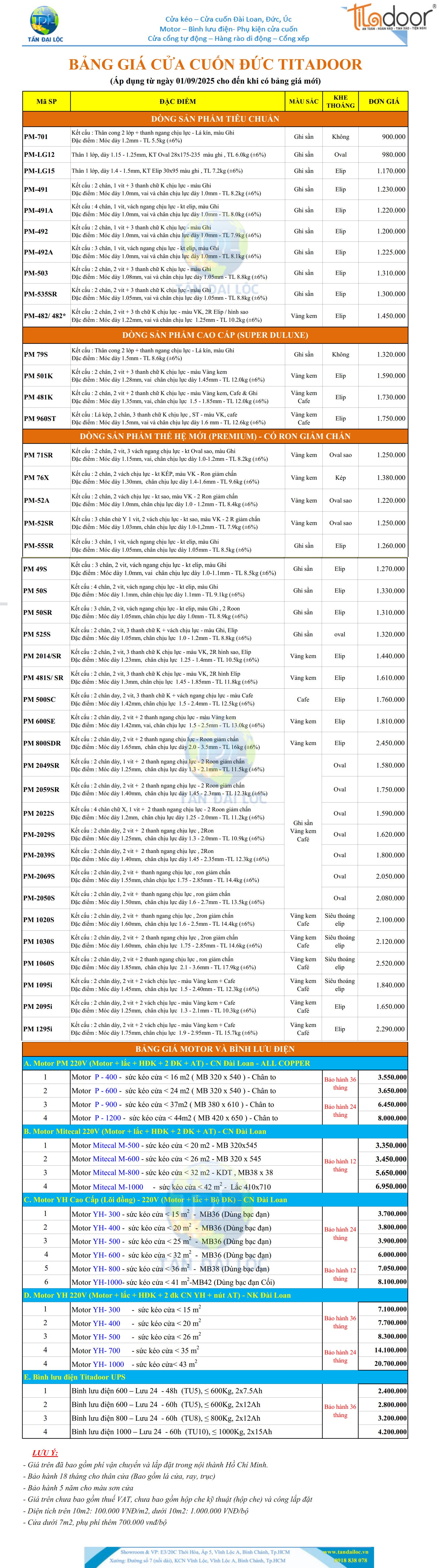 BÁO GIÁ CỬA CUỐN NHÔM TITADOOR GIÁ RẺ NHẤT