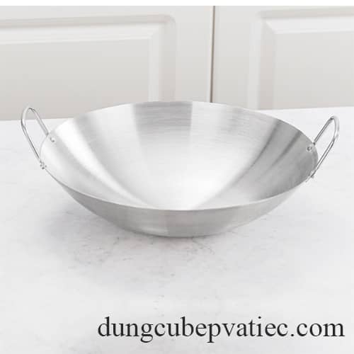chảo inox công nghiệp 360mm, chao xao inox 360, chao inox 2 quai, chao chien inox day tron, chảo inox đáy tròn