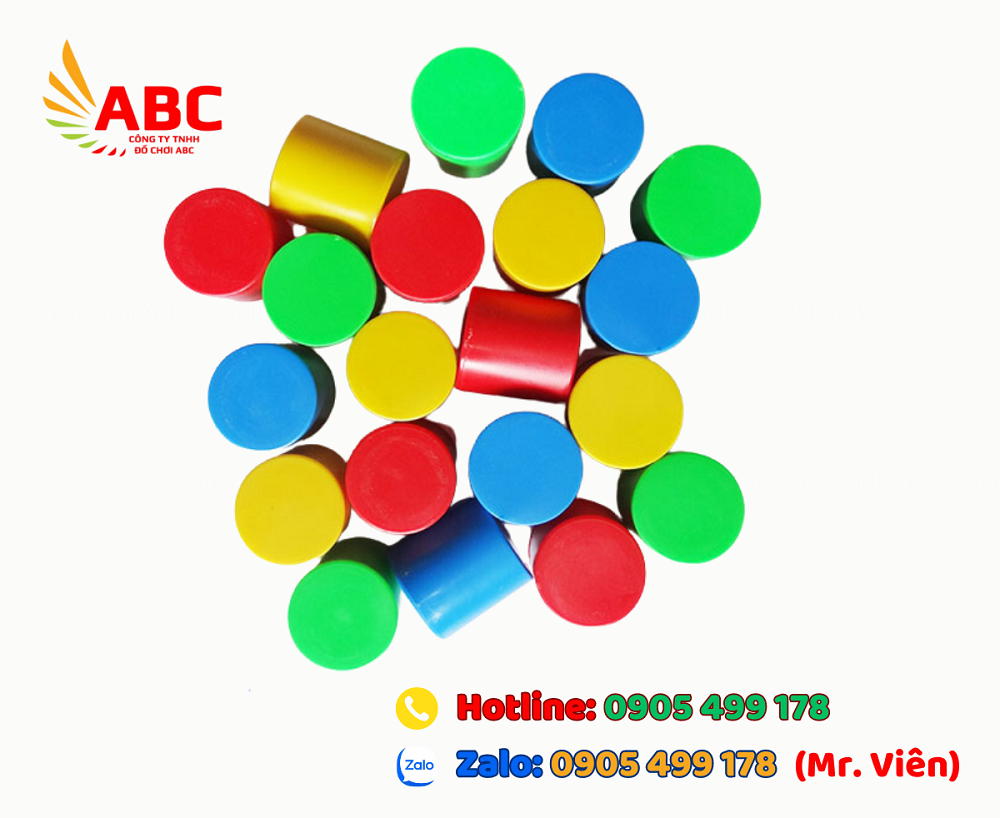 Bộ khối trụ tròn gồm 4 màu: đỏ, vàng, xanh lá, xanh dương