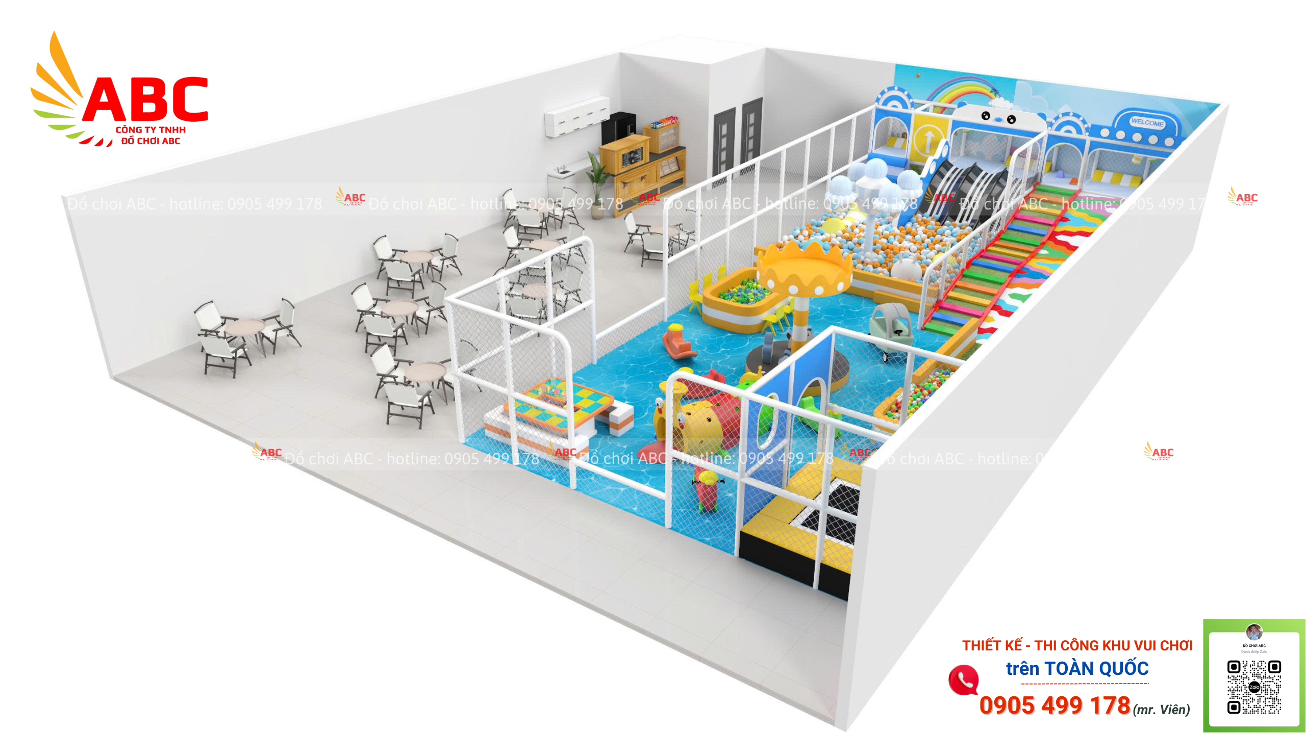 Mẫu thiết kế Khu Vui Chơi Kids Cafe 120m2
