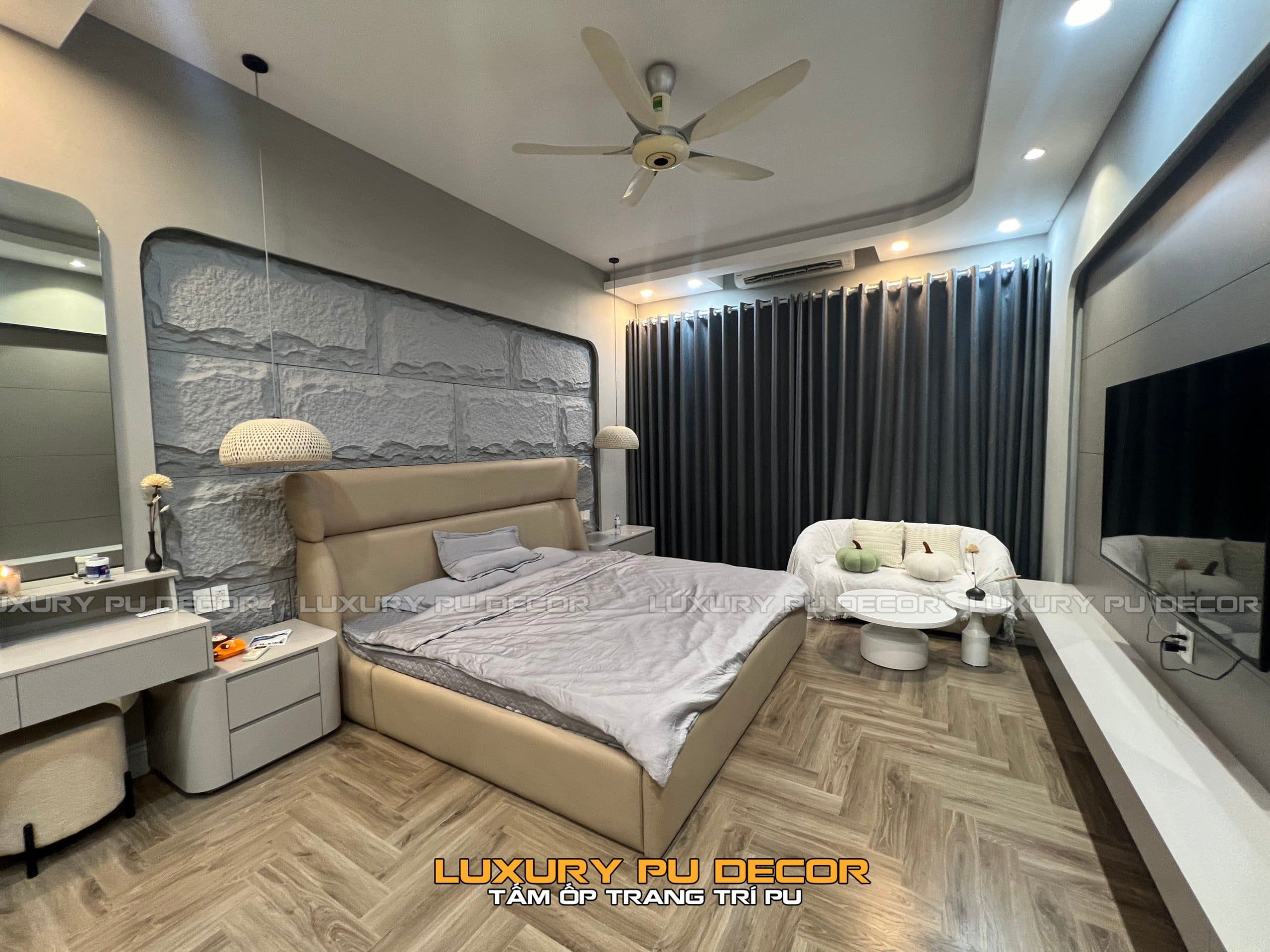 tấm pu giả đá cho phòng ngủ