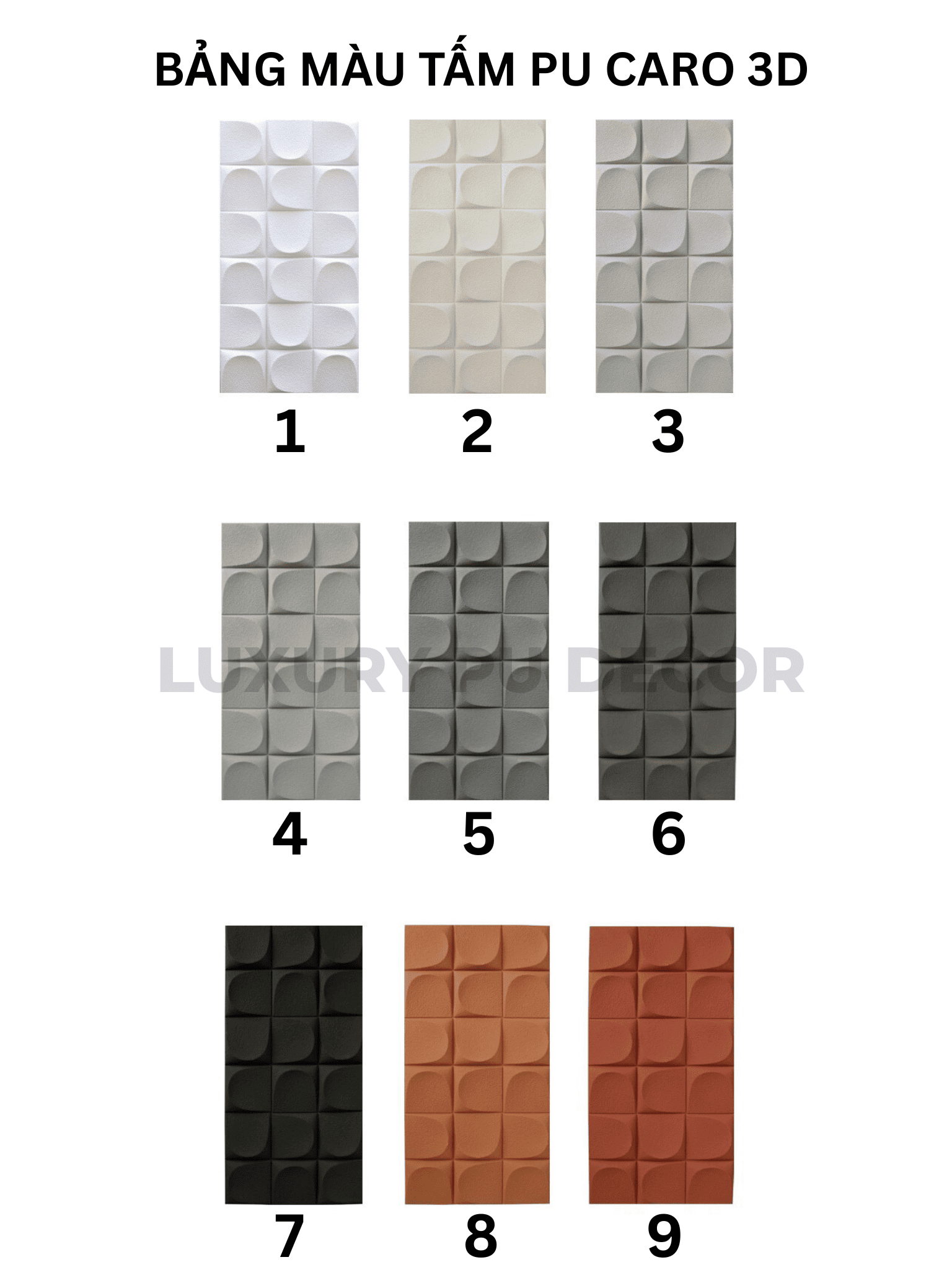 bảng màu tấm PU Caro 3D