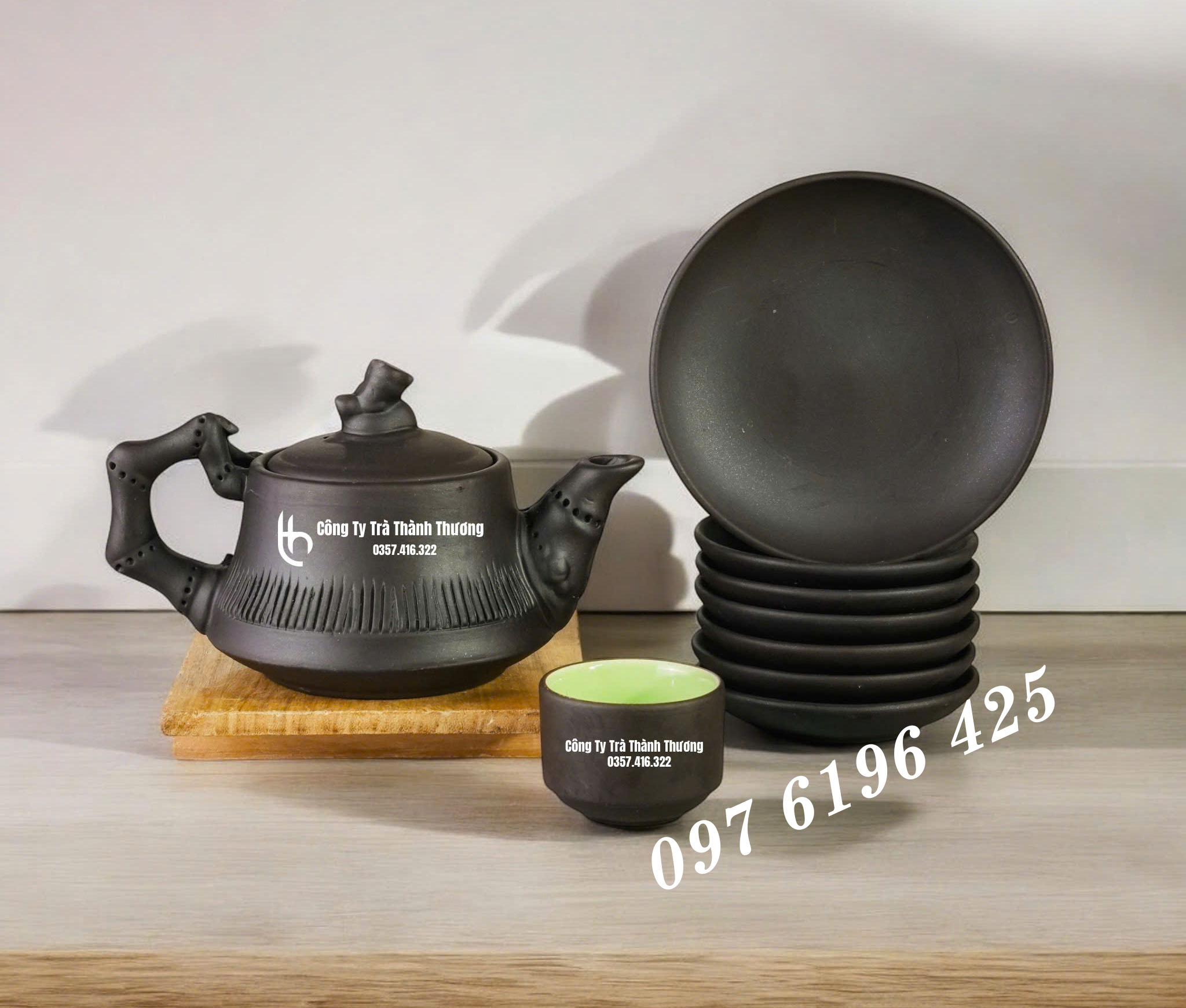 Bộ trà gốm đắp trúc in logo