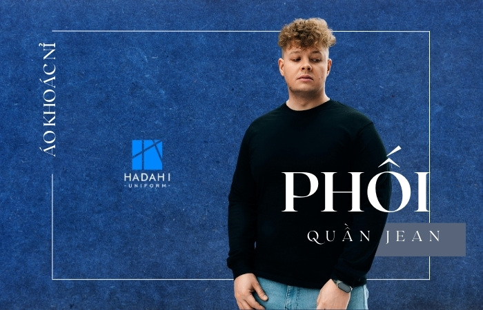 Áo nỉ trơn phối với quần jeans