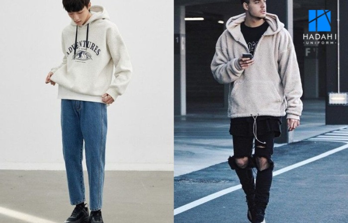 Áo hoodie nam phối với quần jean