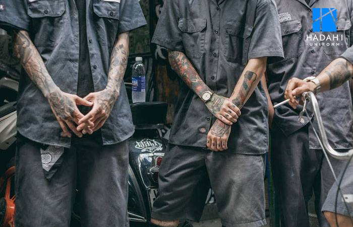 Áo sơ mi đồng phục barber demi hoặc kaki theo phong cách Âu - Mỹ